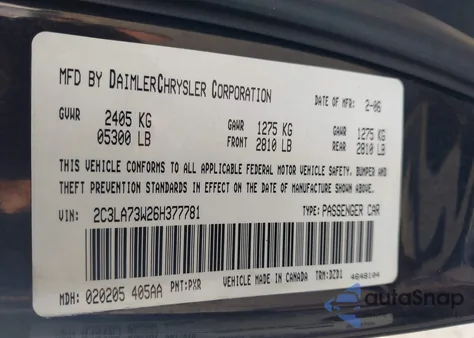 2006 Chrysler 300C Srt8 from USA, damaged, VIN 2C3LA73W26H377781